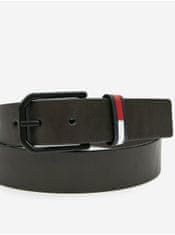 Tommy Jeans Tmavohnedý pánsky kožený opasok Tommy Jeans Flag Belt 3.5 100