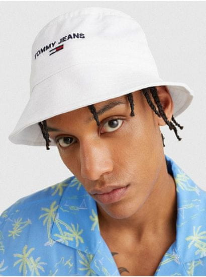 Tommy Jeans Biely pánsky klobúk Tommy Jeans Sport Bucket