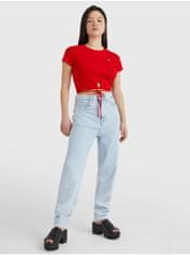 Tommy Jeans Červené dámske rebrované cropped tričko so zaväzovaním v páse Tommy Jeans L