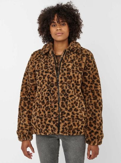 Noisy May Hnedá bunda s leopardím vzorom a umelým kožúškom Noisy May Gabi