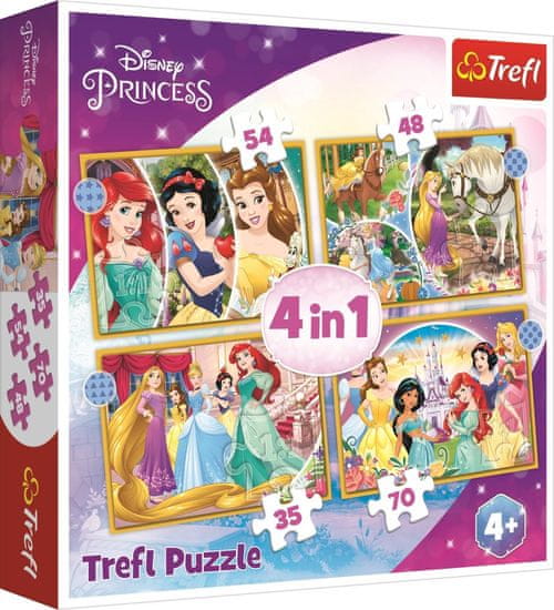 Trefl Puzzle Disney princezné: Šťastný deň 4v1 (35,48,54,70 dielikov)