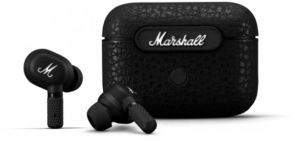 štýlové slúchadlá do uší marshall motif anc anc technológia potlačenie hluku Bluetooth ipx5 skvelý zvuk dynamické basy mikrofón handsfree funkcia výdrž 4,5 h na nabitie nabíjací box