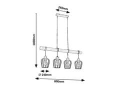 Rabalux Závesné svietidlo FABIANO 4x40W | E27 - čierna, svetlé drevo