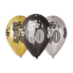 Balóniky metalické 50 rokov - Happy Birthday - narodeniny - mix farieb - 30 cm (5 ks)