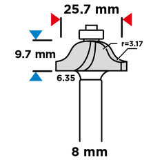 Graphite GRAPHITE Tvarová fréza na drevo s ložiskom, ozdobny, HM, 25.7 x 9.7 mm, stopka 8 mm