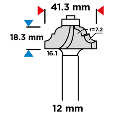 Graphite GRAPHITE Tvarová fréza na drevo s ložiskom, ozdobny, HM, 41.3 x 18.3 mm, stopka 12 mm