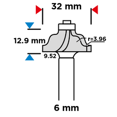 Graphite GRAPHITE Tvarová fréza na drevo s ložiskom, rádiusová, HM, 32 x 12.9 mm, stopka 6 mm