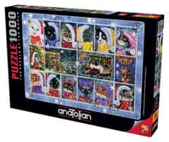 AnaTolian Puzzle Mačacie vianočné známky 1000 dielikov