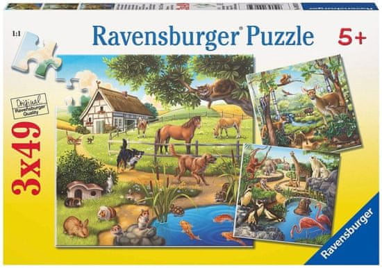 Ravensburger Puzzle Zvieratá v lese, ZOO a na statku 3x49 dielikov