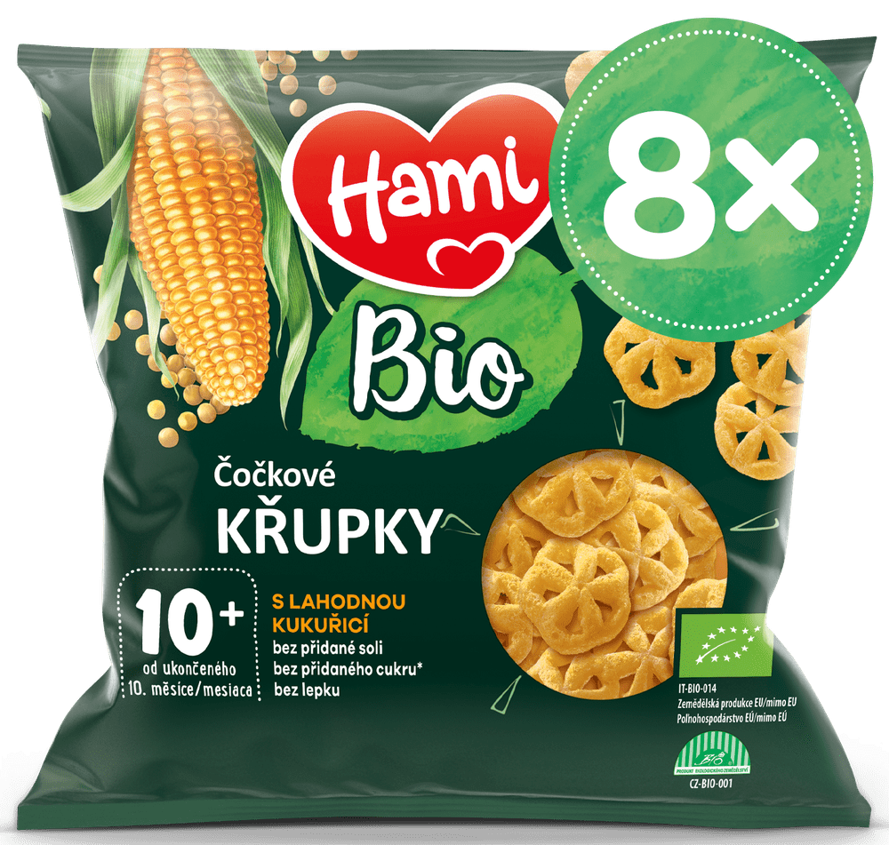 Hami BIO šošovkové chrumky s lahodnou kukuricou 8x20 g