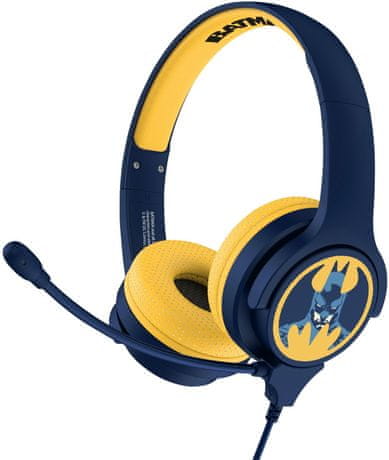 OTL Batman Blue detské bezdrôtové slúchadlá Bluetooth integrovaný mikrofón detské slúchadlá interaktívne slúchadlá káblové pripojenie tematický dizajn circimaurálne slúchadlá uzavretá konštrukcia vysoký comfort pohodlné slúchadlá pre deti