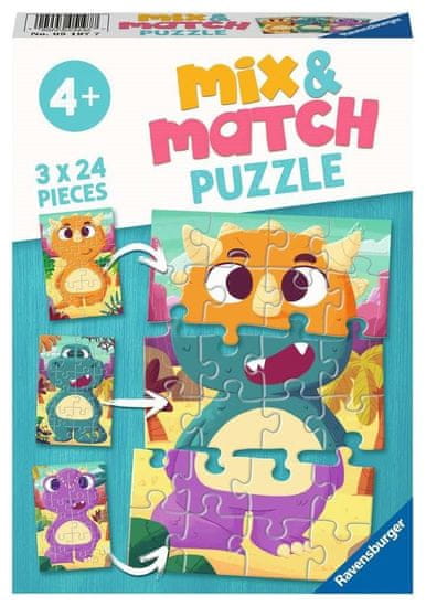 Ravensburger Puzzle Mix&Match: Roztomilí dinosaury 3x24 dielikov