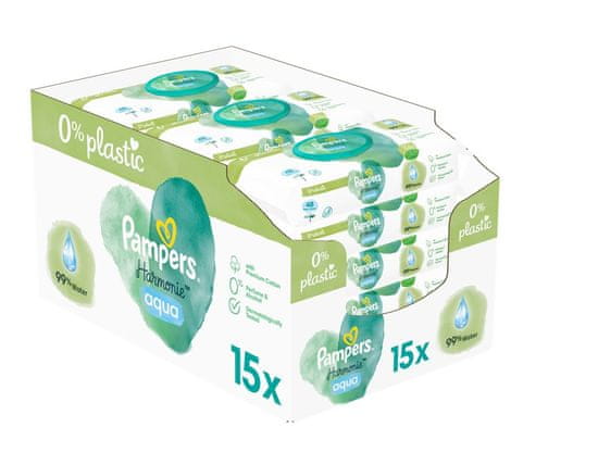 Pampers Harmónia Aqua vlhčené obrúsky Plastic Free 15x48ks