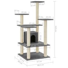 Vidaxl Škrabadlo pre mačky so sisalovými stĺpikmi tmavosivé 110 cm