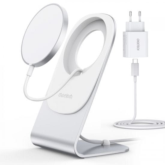 Choetech H047 MagSafe bezdrôtová nabíjačka 15W + stojan + nabíjačka USB-C 20W, strieborná