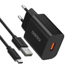 Choetech Q5003 sieťová nabíjačka QC 18W 3A + kábel USB / USB-C, čierny