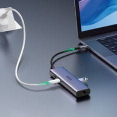 Ugreen CM512 HUB adaptér USB-C - 2x USB 3.2 / HDMI 4K / SD TF / USB-C PD 100W / RJ45, šedý