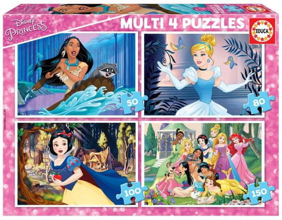 EDUCA Puzzle Disney princeznej 4v1 (50,80,100,150 dielikov)