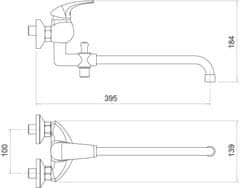 NOVASERVIS Metalia 57, vaňová paneláková batéria 100 mm, chrómová, 57037,0