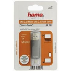 laeta Twin FlashPen, USB 2.0, 64 GB, 10 MB/s, šedý