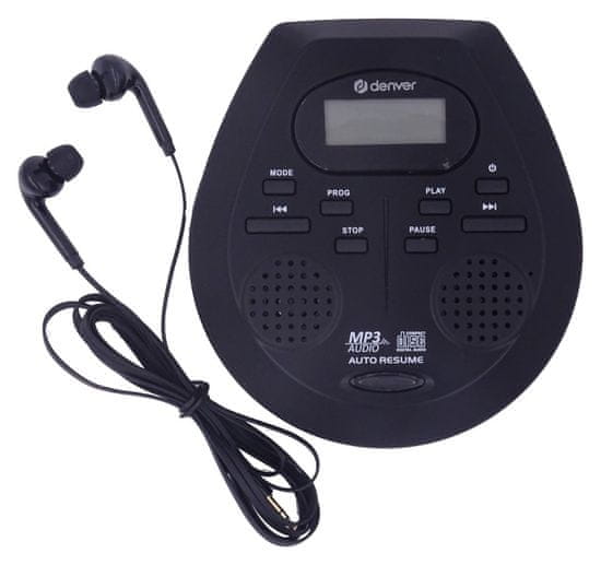 Denver DMP-395B - prenosné CD/MP3 s funkciou antishock a zosilnením basov, vrátane počúvania a vstavaných repro