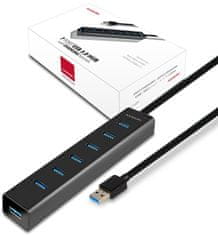 AXAGON 7x USB3.0 ALU CHARGING hub vr. AC adapteru