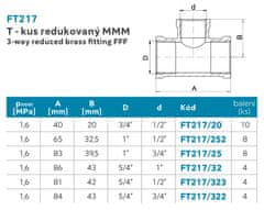 NOVASERVIS , T-kus MMM redukovaný 1"x3/4"x1", FT217/25