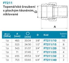 NOVASERVIS , Topenářské šroubení s plochým těsněním, niklované 3/8", FT211/10