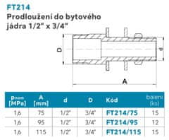 NOVASERVIS , Prodloužení 1/2"x3/4" 75mm, FT214/75