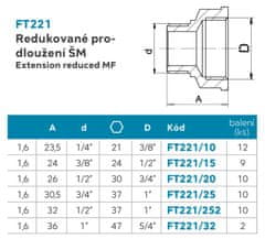 NOVASERVIS , Prodloužení redukované 1/2"x3/8", FT221/15