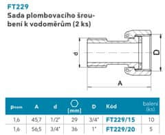 NOVASERVIS , Sada plombovacího šroubení k vodoměru 2ks 1/2", FT229/15