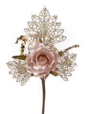 X Vetvička MagicHome Vianoce, s ružou, ružovo - zlatá, 26 cm, bal. 6 ks