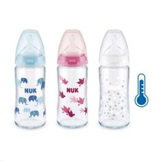 Nuk Sklenená dojčenská fľaša FC s kontrolou teploty 240 ml modrá