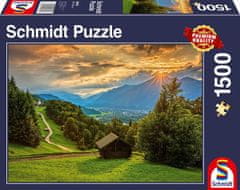 Schmidt Puzzle Západ slnka nad horskou dedinou Wamberg 1500 dielikov