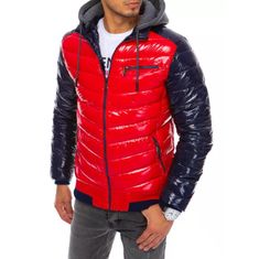 Dstreet Pánska štýlová zimná bunda prešívaná s kapucňou STREET červená a modrá tx3847 M