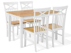 Beliani Jedálenská súprava stola a 4 stoličiek svetlé drevo/biela HOUSTON