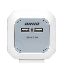 Orno Predlžovací kábel 4G ORNO OR-AE-13144, 4x 230V, 2x USB nabíjací, prívod 1,4 m, sivá