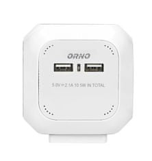 Orno Predlžovací kábel 4G ORNO OR-AE-13144/W, 4x 230V, 2x USB nabíjací, prívod 1,4m, biela
