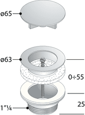 Omp Tea , Umývadlová výpust 5/4", neuzatvárateľná, veľká krytka, tl.10-55mm, čierna, 542.742.5B