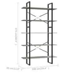 Petromila vidaXL Knižnica s 5 policami, betónová 100x30x175 cm, kompozitné drevo