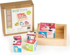 EcoToys Drevené kocky Zvieratká, 8 kociek