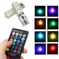 motoLEDy W5W LED žiarovky T10 12V RGB CANBUS + diaľkové ovládanie, sada 2ks