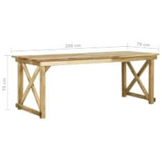 Petromila vidaXL Záhradný stôl 200x79x75 cm impregnovaná borovica