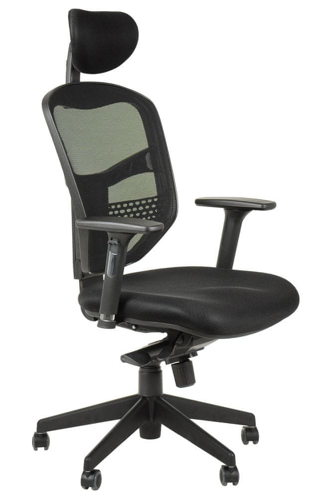 STEMA Otočná kancelárska stolička HN-5038, nastaviteľná opierka hlavy, operadla a podrúčky, synchrónny mechanizmus s posuvným sedadlom, čierna