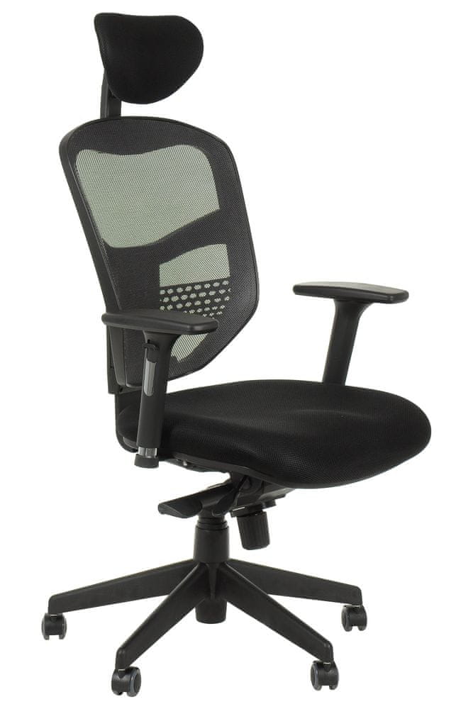 STEMA Otočná kancelárska stolička HN-5038, nastaviteľná opierka hlavy, operadla a podrúčky, synchrónny mechanizmus s posuvným sedadlom, čierna/šedá