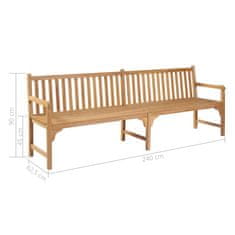 Vidaxl Záhradná lavička s jasnozeleným vankúšom 240 cm tíkový masív