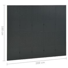 Vidaxl Paraván s 5 panelmi, antracitový 200x180 cm oceľ