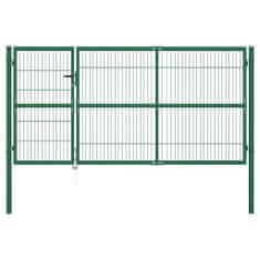 Vidaxl Záhradná plotová brána so stĺpikmi 350x140 cm, oceľ, zelená