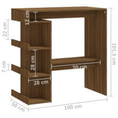 Petromila vidaXL Barový stôl+regál, hnedý dub 100x50x101,5 cm, kompozitné drevo