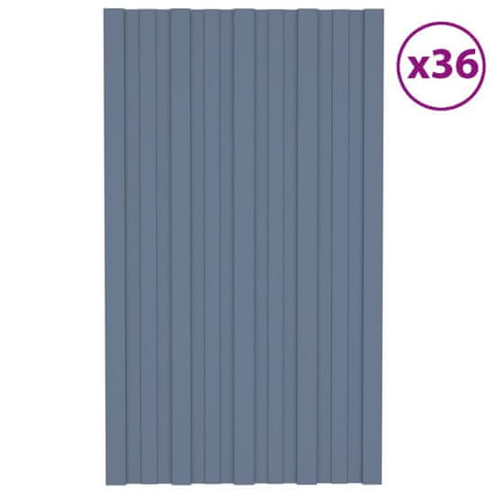 Vidaxl Strešné panely 36 ks pozinkovaná oceľ sivé 80x45 cm